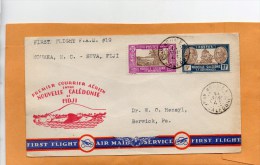Noumea To Suwa Fiji 1941 Air Mail Cover Mailed - Cartas & Documentos