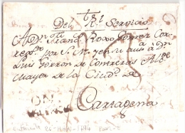 Sobrescrito Oficial De Onteniente (Valencia) A Cartagena (Murcia), 1794. - ...-1850 Prefilatelia