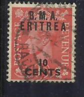 OCCUPAZIONI STRANIERE ERITREA 1948 1949 B. M. A. 10 CENT. SU 1 P BMA USATO USED OBLITERE' - Eritrée