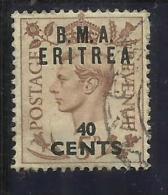 OCCUPAZIONI STRANIERE ERITREA 1948 1949 B. M. A. 40 CENT. SU 5 P BMA USATO USED OBLITERE' - Eritrée