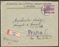 BuM1212 - Böhmen Und Mähren (1940) Opocno (czech. Postmark) R-letter, Tariff: 3,00K (stamp: City Zlin) Czech. R-label - Briefe U. Dokumente