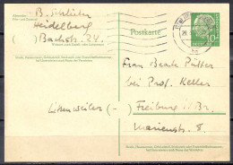 Deutschland Ganzsache 1957 Michel Nr. P 31 10 Pf. Heuss P31 Postkarte Heidelberg 29.3.58 - Freiburg - Cartes Postales - Oblitérées