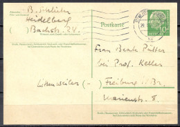 Deutschland Ganzsache 1957 Michel Nr. P 31 10 Pf. Heuss P31 Postkarte Heidelberg 29.3.58 - Freiburg - Postcards - Used