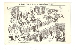 CPA : Scènes De PTT - Une Salle De Départ - Dessin Montrant Les # Activités - Signé D. Moret ( ? ) - Postal Services