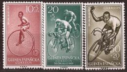 GUI395-L4163.Guinea Guinee GUINEA ESPAÑOLA  DIA DEL SELLO.Deporte.Ciclismo.CICLISMO.1959. (Ed 395/97**) S/c LUJO - Guinea Española