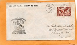 Kenora To Cole Canada 1935 Air Mail Cover Mailed - Erst- U. Sonderflugbriefe