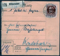 Paketkarte Mit 75 Pfennig Ludwig Aufdruck Von Wilhermsdorf 4. DEZ 1919 Nach Windsbach - Otros & Sin Clasificación
