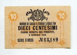 Italie Italy CASSA VENETTA 10 Centesimi 1918 XF - AUNC - [10] Assegni E Miniassegni