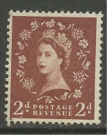 GB 1958 QE2 2d Lt Brown Wilding No Gum Wmk 179 SG 573..... ( K694 ) - Unused Stamps