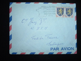 LETTRE PAR AVION POUR 4e B.E.M. FORT DE FRANCE MARTINIQUE TP BLASON NEVERS 0,15F X2 OBL.MEC. 7-1-1964 VITRY LE FRANCOIS - 1941-66 Stemmi E Stendardi