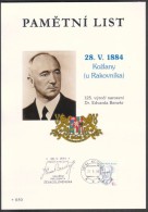 Czech Rep. / Commemorative Sheet (PaL 2009/05) Kozlany: 125 Ann. Birth Dr. Edvard Benes, 2nd President Of Czechoslovakia - Blocs-feuillets