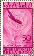 ITALY REPUBLIC ITALIA REPUBBLICA 1947 POSTA AEREA AIR MAIL CINQUANTENARIO INVENZIONE RADIO LIRE 50 MNH - Luftpost