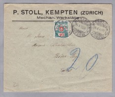 Heimat ZH  ZÜRICH STEG 1919-02-14 Taxierter Brief Von Wetzikon - Portomarken