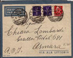 REGNO IMPERIALE AEREA 2 X 1 L + 75 C 1939 FORLI' X ASMARA A.O.I. - Marcophilie (Avions)