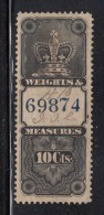 Canada Used Van Dam #FWM25 Weights & Measures 10c Black With Blue Numbers At Centre - Revenues