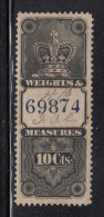 Canada Used Van Dam #FWM25 Weights & Measures 10c Black With Blue Numbers At Centre - Steuermarken