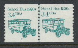 USA 1985 Scott # 2123. Transportation Issue: School Bus 1920s, MNH (**). Tagget  Line Pair P#2 - Ruedecillas (Números De Placas)