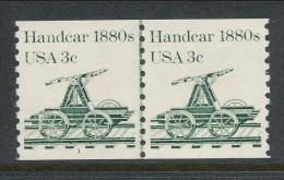 USA 1983 Scott # 1898. Transportation Issue: Handcar 1880s, MNH (**) Pair With P#1 - Roulettes (Numéros De Planches)