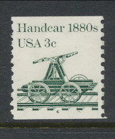 USA 1983 Scott # 1898. Transportation Issue: Handcar 1880s, MNH (**) Single With P#4 - Rollen (Plaatnummers)