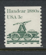 USA 1983 Scott # 1898. Transportation Issue: Handcar 1880s, MNH (**) Single With P#4 - Roulettes (Numéros De Planches)