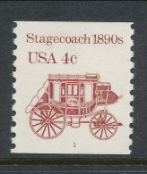 USA 1982 Scott # 1898A. Transportation Issue: Stagecoach 1890s, MNH (**) Block Tagged Single With P#1 - Roulettes (Numéros De Planches)