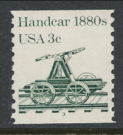 USA 1983 Scott # 1898. Transportation Issue: Handcar 1880s, MNH (**) Single With P#3 - Rollenmarken (Plattennummern)