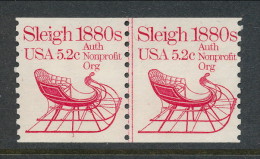 USA 1983 Scott # 1900. Transportation Issue: Sleigh 1880s, MNH (**), Pair With P#1 - Roulettes (Numéros De Planches)