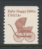 USA 1984 Scott # 1902. Transportation Issue: Baby Buuggy 1880s, MNH (**) Single P#2 - Ruedecillas (Números De Placas)
