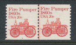 USA 1981 Scott # 1908. Transportation Issue: Fire  Pumper 1860s, MNH (**). Tagget  Line Pair P#7 - Coils (Plate Numbers)