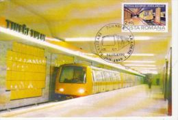 TRAINS, SUBWAY, BUCHAREST METRO NETWORK, STATION, CM, MAXICARD, CARTES MAXIMUM, 1990, ROMANIA - Strassenbahnen