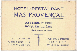 ROQUEBILLIERE: CARTE PUB, HOTEL RESTAURANT "MAS PROVENCAL" - Roquebilliere