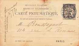 A27 - Entier Postal De France -  Carte Pneumatique 30c Noir De 1897 - Télégraphe Oblitéré -  Paris 70 Place Possot. - Pneumatici