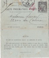 A27 - Entier Postal De France -  Carte Pneumatique Fermée Avec Taxe Réduite 30c - Télégraphe Oblitéré - 50c. Barré Noir - Pneumatische Post