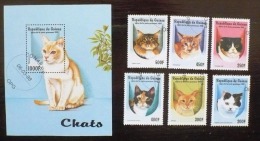 GUINEE CHATSchat, Cat, Gato, Serie Complete Oblitérée + Bloc Feuillet Emis En 1998. Satisfaction Assurée - Chats Domestiques