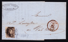 Belgium - 1857 Liege Cover - 1851-1857 Médaillons (6/8)