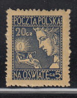 Poland MH Scott #B27 20g + 5g Light Of Knowledge, Dark Blue And Buff - Unused Stamps