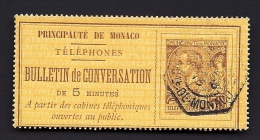 PRINCIPAUTÉ DE MONACO- RARISSIME N° 1 TELEPHONE : BULLETIN DE CONVERSATION- ETAT PARFAIT- 1913- COTE 570,00 E. - Teléfono