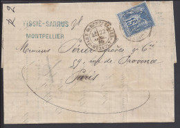 FR - 1880 - HERAULT -  TYPE SAGE SUR PLI DE MONTPELLIER, A DESTINATION DE PARIS - - 1877-1920: Période Semi Moderne
