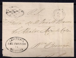 1862, CUBA, ENVUELTA CIRCULADA ENTRE MACURIJES Y NUEVA BERMEJA,  PARRILLA COLONIAL, FECHADORES Y MARCA DE CAPITANIA - Prefilatelia