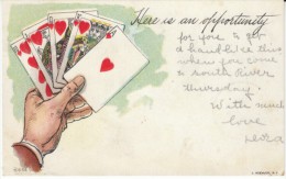 Playing Cards Royal Straight Flush Of Hearts, C1900s Vintage Postcard - Cartes à Jouer