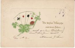 New Years Greetings Playing Cards, C1900s Vintage German/Swiss Postcard - Carte Da Gioco