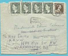 845+909 (x4) Op Brief Per Luchtpost (air Mail) Met Stempel BRUXELLES Naar U.S.A., Met Stempel TROUVE A LA BOITE - Briefe U. Dokumente