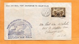 Fort Chipewyan To Goldfields Canada 1935 Air Mail Cover Mailed - First Flight Covers