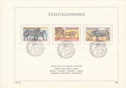 Czechoslovakia / First Day Sheet (1976/18 A) Dvur Kralove Nad Labem: Czechosl. Safari (zebra, Cheetah, Rhino) - Rhinocéros