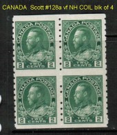 CANADA   Scott  # 128a**  VF MINT NH COIL BLOCK OF 4 (SCARCE) - Neufs