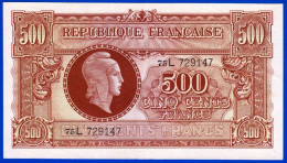 BILLET DU TRESOR 500 FRANCS MARIANNE 4 JUIN 1945 REPUBLIQUE FRANCAISE N° 75 L 729147  PLI VERTICAL - 1943-1945 Marianne