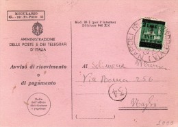 1945 RICEVUTA DI RITORNO  CON ANNULLO NAPOLI - Marcophilia
