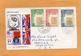 Malta 1960 FDC Mailed To USA - Malta (...-1964)