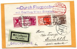 Austria 1927 Air Mail Cover Mailed Erstflug Wien Breslau - Airmail