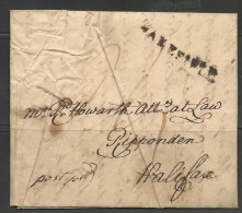 UK -  1805 ENTIRE COVER - WAKEFIELD Straight Line Cancel - To HALIFAX - Letter With Full Contents - ...-1840 Préphilatélie